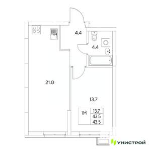 1-к квартира, вторичка, 44м2, 4/31 этаж