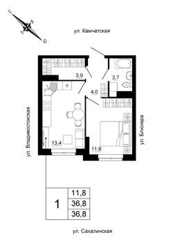1-к квартира, вторичка, 37м2, 15/24 этаж