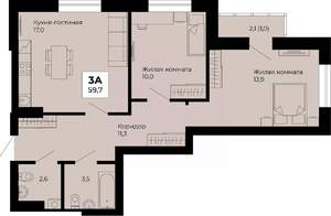 2-к квартира, строящийся дом, 59м2, 3/25 этаж