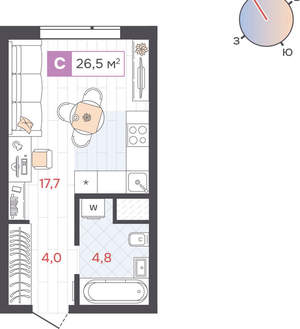 Студия квартира, вторичка, 27м2, 4/31 этаж