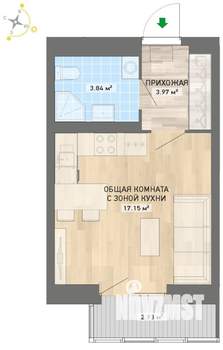 Студия квартира, вторичка, 28м2, 16/20 этаж