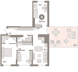 3-к квартира, вторичка, 119м2, 7/9 этаж