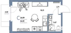 Студия квартира, строящийся дом, 27м2, 6/24 этаж