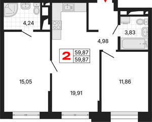 2-к квартира, вторичка, 60м2, 13/25 этаж