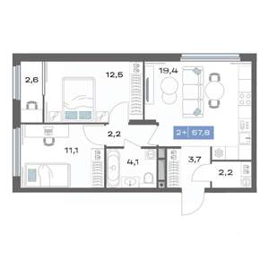2-к квартира, строящийся дом, 58м2, 20/20 этаж