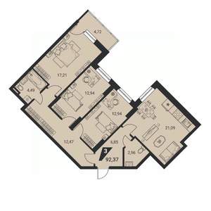 4-к квартира, вторичка, 92м2, 11/25 этаж