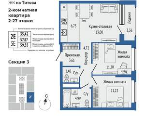 3-к квартира, вторичка, 59м2, 9/25 этаж