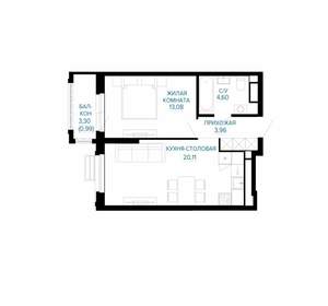 1-к квартира, вторичка, 43м2, 15/30 этаж