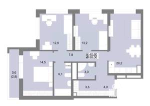 3-к квартира, строящийся дом, 88м2, 4/25 этаж