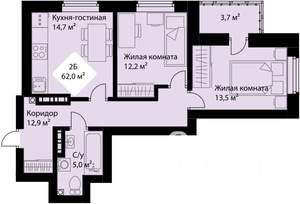 2-к квартира, вторичка, 60м2, 18/25 этаж