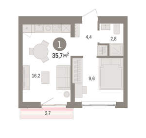 1-к квартира, вторичка, 36м2, 5/25 этаж