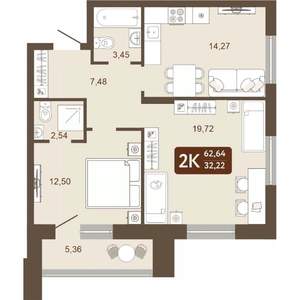 2-к квартира, вторичка, 63м2, 19/24 этаж