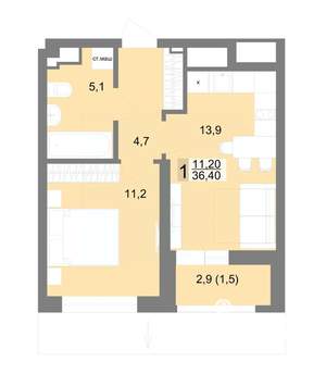 1-к квартира, вторичка, 36м2, 4/25 этаж