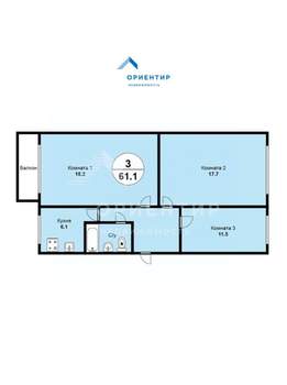 3-к квартира, вторичка, 62м2, 2/5 этаж