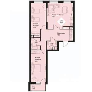 3-к квартира, вторичка, 89м2, 12/25 этаж