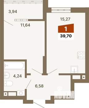 1-к квартира, строящийся дом, 40м2, 4/23 этаж