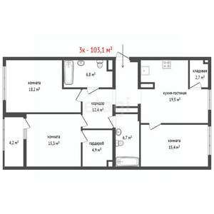 3-к квартира, вторичка, 103м2, 2/30 этаж