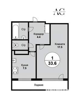 1-к квартира, вторичка, 34м2, 9/9 этаж