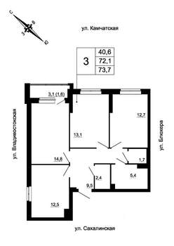 3-к квартира, вторичка, 74м2, 18/24 этаж