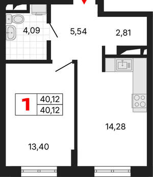 1-к квартира, вторичка, 40м2, 9/25 этаж