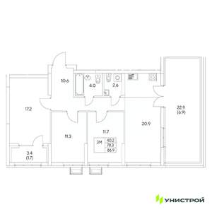 3-к квартира, вторичка, 87м2, 9/31 этаж