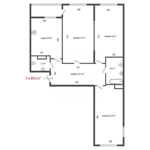 3-к квартира, вторичка, 81м2, 9/10 этаж