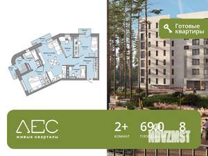 2-к квартира, сданный дом, 69м2, 8/8 этаж