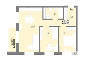 2-к квартира, вторичка, 65м2, 10/26 этаж