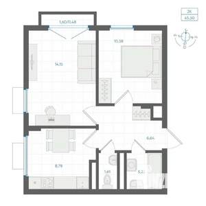 2-к квартира, вторичка, 46м2, 2/4 этаж