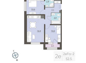 2-к квартира, вторичка, 53м2, 16/25 этаж