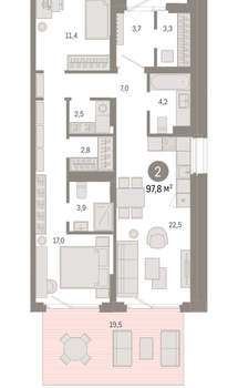 2-к квартира, вторичка, 98м2, 1/9 этаж