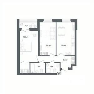 2-к квартира, вторичка, 71м2, 16/25 этаж