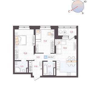 2-к квартира, вторичка, 65м2, 4/25 этаж