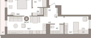 2-к квартира, вторичка, 75м2, 9/9 этаж