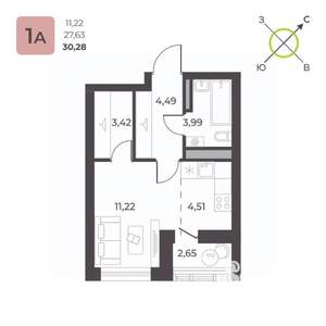 Студия квартира, строящийся дом, 30м2, 21/23 этаж