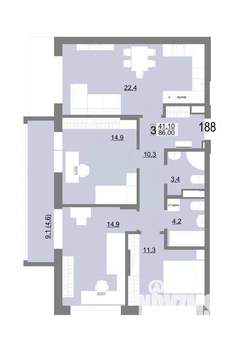 3-к квартира, вторичка, 86м2, 6/25 этаж