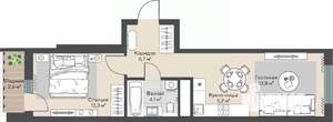 2-к квартира, строящийся дом, 44м2, 5/22 этаж