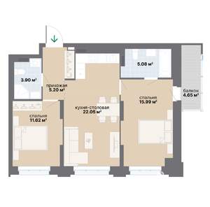 2-к квартира, вторичка, 68м2, 3/25 этаж