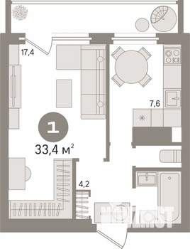 1-к квартира, вторичка, 33м2, 2/9 этаж