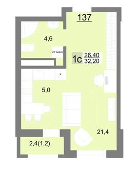 Студия квартира, вторичка, 32м2, 17/26 этаж