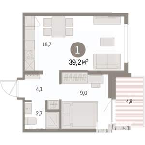 1-к квартира, вторичка, 39м2, 5/9 этаж