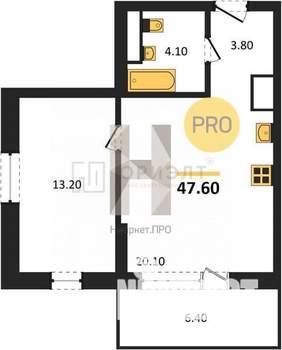 1-к квартира, вторичка, 48м2, 6/21 этаж