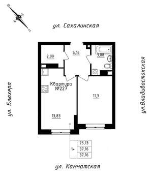 1-к квартира, строящийся дом, 37м2, 19/25 этаж
