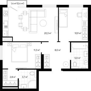 2-к квартира, строящийся дом, 62м2, 17/24 этаж