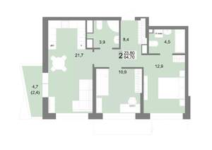 2-к квартира, вторичка, 65м2, 10/25 этаж