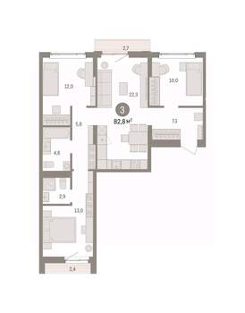 3-к квартира, вторичка, 83м2, 3/7 этаж