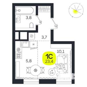 Студия квартира, вторичка, 23м2, 6/27 этаж