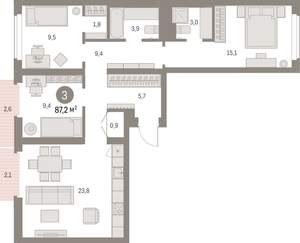 3-к квартира, вторичка, 87м2, 2/9 этаж