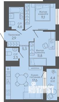 2-к квартира, вторичка, 58м2, 3/16 этаж