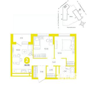 2-к квартира, вторичка, 55м2, 4/24 этаж